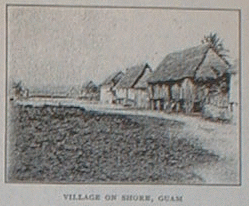 Village On Shore, Guam: Bible Society Record, July 1908, Volume 53, Number 7, American Bible Society, New York, New York, USA. This picture is located on page 103 of the article.