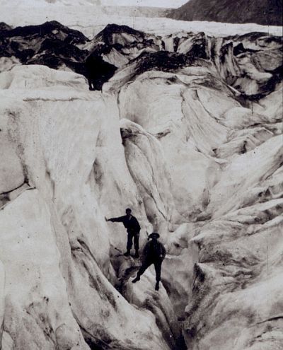 Crossing a Glacier Between Turnagain Inlet and Prince William Sound in 1914. State of Alaska, USA. Photo Credit: C&GS Season's Report Strough 1914, National Oceanic and Atmospheric Administration Photo Library (http://www.photolib.noaa.gov, theb0326), Historic C&GS Collection, NOAA Central Library, National Oceanic and Atmospheric Administration (NOAA, http://www.noaa.gov), United States Department of Commerce (http://www.commerce.gov), Government of the United States of America (USA).