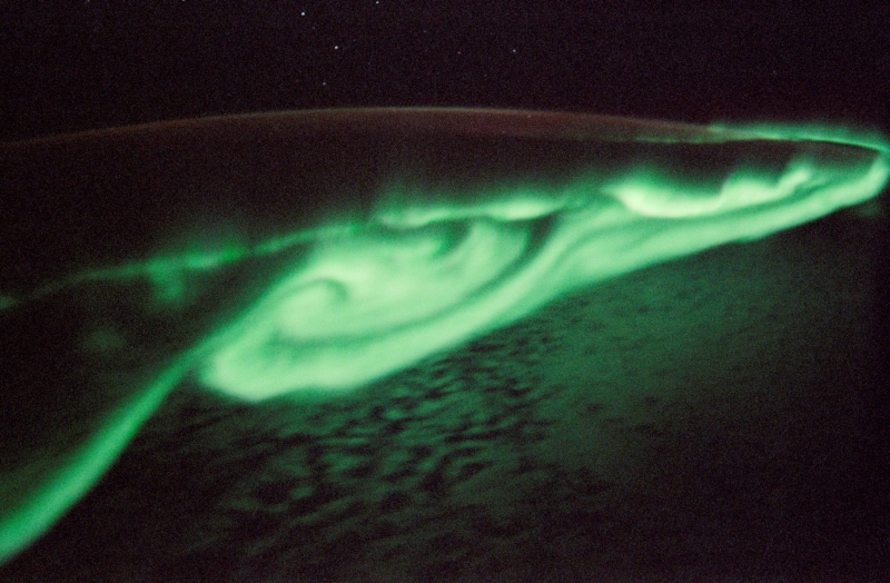 18. Beautiful Green Aurora Australis, also known as the Southern Lights, August 6, 2005, As Seen From Space Shuttle Discovery (STS-114). Photo Credit: NASA; STS-114 Shuttle Mission Imagery (http://spaceflight.nasa.gov/gallery/images/shuttle/sts-114/ndxpage1.html): STS114-332-031 (http://spaceflight.nasa.gov/gallery/images/shuttle/sts-114/html/sts114-332-031.html), NASA Human Space Flight (http://spaceflight.nasa.gov), National Aeronautics and Space Administration (NASA, http://www.nasa.gov), Government of the United States of America.