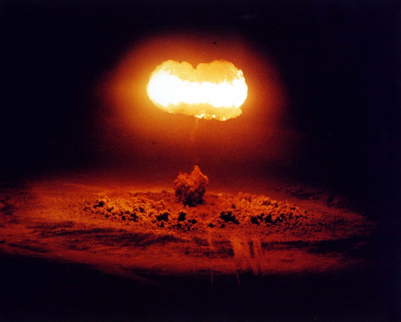 5. Early Morning Explosive and Destructive Power: A 19-kiloton Nuclear Bomb Explodes From a Balloon Positioned 1500 Feet Above the Ground, August 7, 1957 at 5:25 a.m. PDT, Operation Plumbbob, STOKES Event, Nevada Test Site, Nevada, USA. Photo Credit: U.S. Department of Energy (http://www.doe.gov) - National Nuclear Security Administration (http://www.nnsa.doe.gov) - Nevada Site Office (http://www.nv.doe.gov) - Photo Library (http://www.nv.doe.gov/library/photos) Category: Amospheric Testing - Number: XX-01. Photo courtesy of National Nuclear Security Administration / Nevada Site Office, United States Department of Energy (http://www.doe.gov), Government of the United States of America.