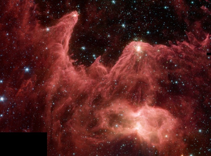 This Stunning, Awesome, and Majestic Celestial Object Located in Constellation Cassiopeia, 'Mountains of Creation' in W5 Region, is Visible in Infrared-Light, Nearly Invisible in Visible-Light, and Vastly Larger Than the Stately, Enormous, and Breathtaking 'Pillars of Creation' in the Eagle Nebula (M16). Photo Credit: Spitzer Captures Cosmic Mountains of Creation, ssc2005-23, Release date: November 9, 2005, NASA's Spitzer Space Telescope (http://www.spitzer.caltech.edu); NASA/JPL-Caltech/Lori Allen, Joseph Hora, Luis Chavarria, and Lynne Deutsch of the Harvard-Smithsonian Center for Astrophysics, National Aeronautics and Space Administration (NASA, http://www.nasa.gov), Government of the United States of America (USA).