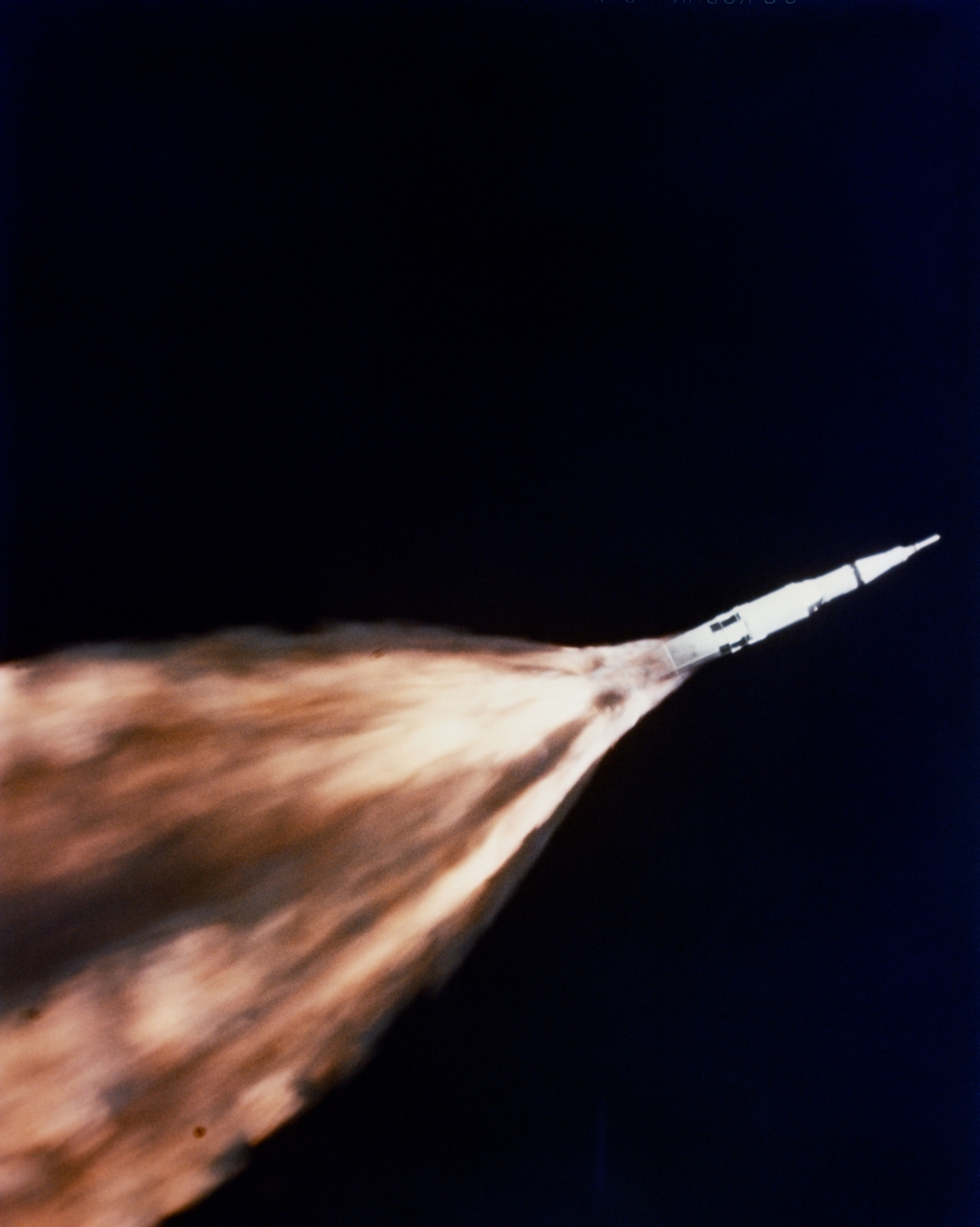 31. NASA Apollo Mission VI (Spacecraft 020/Saturn 502): Creating Huge Flames of Fire Seconds After Liftoff, Five First Stage (S-IC) F-1 Engines Propel the Saturn V Rocket Carrying the Unmanned Apollo 6 Spacecraft 020 Into Space, April 4, 1968, NASA John F. Kennedy Space Center, State of Florida, USA. Photo Credit: NASA Apollo VI Mission: Unmanned Apollo 6 (Spacecraft 020/Saturn 502); Apollo Imagery (http://spaceflight.nasa.gov/gallery/images/apollo/apollo6/ndxpage1.html): S68-27365 (http://spaceflight.nasa.gov/gallery/images/apollo/apollo6/html/s68-27365.html), NASA Human Space Flight (http://spaceflight.nasa.gov), National Aeronautics and Space Administration (NASA, http://www.nasa.gov), Government of the United States of America.