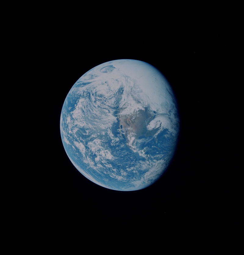 7. Earth -- Pacific Ocean, Arctic (North Pole) Cloud-Covered Canada, United States of America, Mexico, Gulf of Mexico, Central America, Caribbean Sea, Cuba, Haiti, Dominican Republic, Bahama Banks, Atlantic Ocean, Antarctica (South Pole) -- Backdropped By the Blackness of Space, April 16, 1972, As Seen From NASA's Apollo 17 Spacecraft. Photo Credit: NASA Apollo 16 Astronauts; AS16-118-18885; Image Science and Analysis Laboratory, NASA-Johnson Space Center.'Astronaut Photography of Earth - Display Record.' <http://eol.jsc.nasa.gov/scripts/sseop/photo.pl?mission=AS16&roll=118&frame=18885>; National Aeronautics and Space Administration (NASA, http://www.nasa.gov), Government of the United States of America (USA).