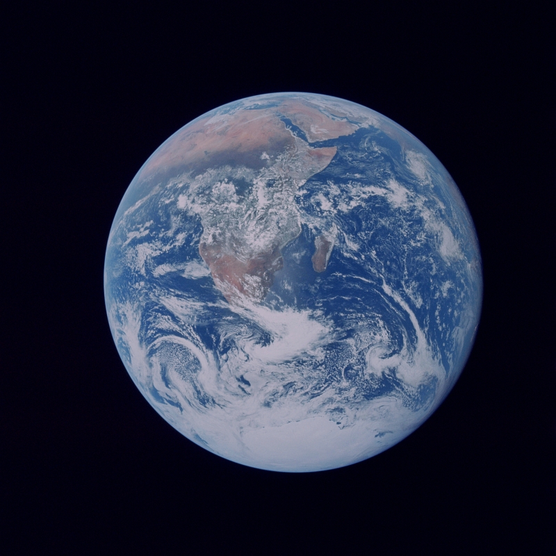 7. Earth -- Atlantic Ocean, Africa,  Mediterranean Sea, Madagascar, Arabian Peninsula, Antarctica South Polar Ice Cap, Asian Mainland, Indian Ocean -- Backdropped By the Blackness of Space, December 7, 1972, As Seen From NASA's Apollo 17 Spacecraft. Photo Credit: NASA Apollo 17 Astronauts; AS17-148-22726; Image Science and Analysis Laboratory, NASA-Johnson Space Center.'Astronaut Photography of Earth - Display Record.' <http://eol.jsc.nasa.gov/scripts/sseop/photo.pl?mission=AS17&roll=148&frame=22726>; National Aeronautics and Space Administration (NASA, http://www.nasa.gov), Government of the United States of America (USA).