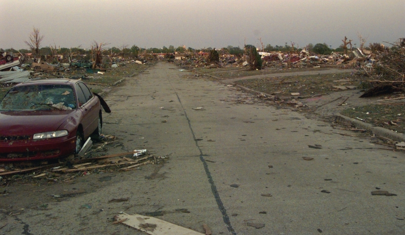 2. "The Great Plains Tornado Outbreak of May 3, 1999" (http://web.archive.org/web/20061007174733/www.srh.noaa.gov/oun/storms/19990503/): A very powerful tornado was the instrument of destruction that completely destroyed this neighborhood in the Oklahoma City area. May 4, 1999 (photo date), Oklahoma City, State of Oklahoma, USA. Photo Credit: Tech. Sgt. Bill Kimble, United States Air Force; Defense Visual Information (DVI, http://www.DefenseImagery.mil, DF-SD-00-03219 and DFSD0003219) and United States Air Force (USAF, http://www.af.mil), United States Department of Defense (DoD, http://www.DefenseLink.mil or http://www.dod.gov), Government of the United States of America (USA).