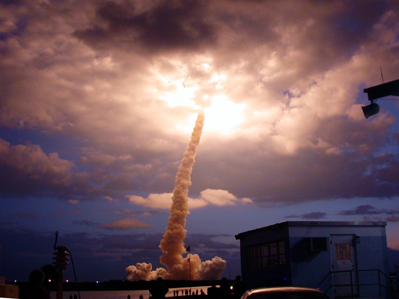76. The Pre-Dawn Launch of Space Shuttle Columbia (STS-109) Illuminates Brilliantly the Clouds on March 1, 2002 at 6:22:02:08 a.m., EST (11:22:02:08 GMT), NASA Kennedy Space Center, State of Florida, USA. Photo Credit: Anita Barrett, Photographer; STS-109 Shuttle Mission Imagery (http://spaceflight.nasa.gov/gallery/images/shuttle/sts-109/ndxpage1.html): STS109-S-020 (http://spaceflight.nasa.gov/gallery/images/shuttle/sts-109/html/sts109-s-020.html), NASA Human Space Flight (http://spaceflight.nasa.gov), National Aeronautics and Space Administration (NASA, http://www.nasa.gov), Government of the United States of America. See also <http://mediaarchive.ksc.nasa.gov/detail.cfm?mediaid=9012>.