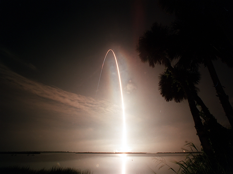 82. Early Morning Liftoff of Space Shuttle Atlantis (STS-104), 5:03:59 a.m. EDT (Eastern Daylight Time), July 12, 2001, NASA John F. Kennedy Space Center, State of Florida, USA. Photo Credit: NASA; STS-104 Shuttle Mission Imagery (http://spaceflight.nasa.gov/gallery/images/shuttle/sts-104/ndxpage1.html): KSC-01PP-1284 (http://spaceflight.nasa.gov/gallery/images/shuttle/sts-104/html/ksc-01pp-1284.html), NASA Human Space Flight (http://spaceflight.nasa.gov), National Aeronautics and Space Administration (NASA, http://www.nasa.gov), Government of the United States of America.