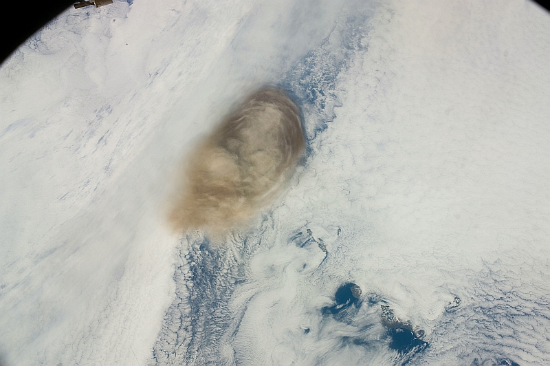 9. Ash Cloud From the Eruption of the Sarychev Peak Volcano, June 14, 2009 at 21:31:00 GMT, Matua Island, Kuril Islands, Rossiyskaya Federatsiya -- Russian Federation, As Seen From the International Space Station (Expedition 20) Photo Credit: NASA, International Space Station (Expedition Twenty); ISS020-E-10157, Sarychev Peak, Ash cloud, Matua Island, Kuril (or Kurile) Islands; Image Science and Analysis Laboratory, NASA-Johnson Space Center. 'Astronaut Photography of Earth - Display Record.' <http://eol.jsc.nasa.gov/scripts/sseop/photo.pl?mission=ISS020&roll=E&frame=10157>; National Aeronautics and Space Administration (NASA, http://www.nasa.gov), Government of the United States of America (USA).