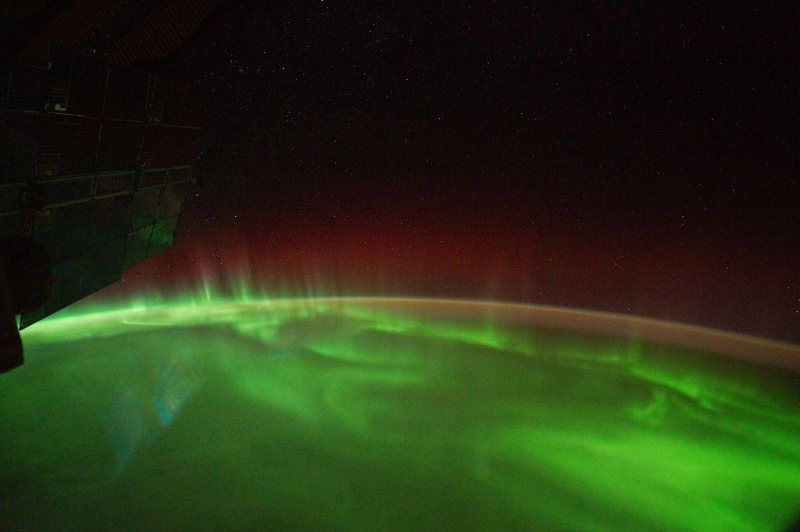 3. Stars, Earth's Airglow, Green and Red Aurora Australis Over the Indian Ocean, September 18, 2011 at 13:29:00 GMT, As Seen From the International Space Station (Expedition 29), Latitude (LAT): -50.2, Longitude (LON): 140.5, Altitude (ALT): 209 Nautical Miles, Sun Azimuth (AZI): 201 degrees, Sun Elevation Angle (ELEV): -40 degrees. Photo Credit: NASA; ISS029-E-7510, International Space Station (Expedition 29); Image Science and Analysis Laboratory, NASA-Johnson Space Center. 'The Gateway to Astronaut Photography of Earth.' <http://eol.jsc.nasa.gov/scripts/sseop/photo.pl?mission=ISS029&roll=E&frame=7510>; National Aeronautics and Space Administration (NASA, http://www.nasa.gov), Government of the United States of America (USA).