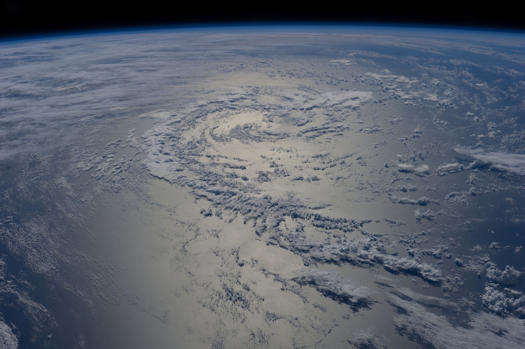 2. Clouds Over the South Pacific Ocean, June 7, 2014 at 22:20:16 GMT, As Seen From the International Space Station (Expedition 40), Latitude (LAT): -30.1, Longitude (LON): -113.0, Altitude (ALT): 227 Nautical Miles, Sun Azimuth (AZI): 317 degrees, Sun Elevation Angle (ELEV): 23 degrees. Photo Credit: NASA; ISS040-E-8281, International Space Station (Expedition 40); Image Science and Analysis Laboratory, NASA-Johnson Space Center. "The Gateway to Astronaut Photography of Earth." <http://eol.jsc.nasa.gov/scripts/sseop/photo.pl?mission=ISS040&roll=E&frame=8281>; National Aeronautics and Space Administration (NASA, http://www.nasa.gov), Government of the United States of America (USA).