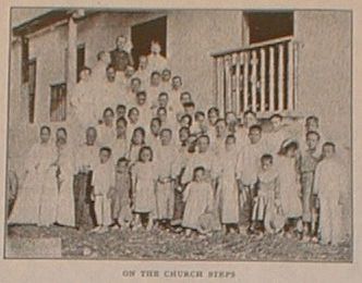 On the Church Steps: Bible Society Record, July 1908, Volume 53, Number 7, American Bible Society, New York, New York, USA. This photo is located on page 102 of the article.