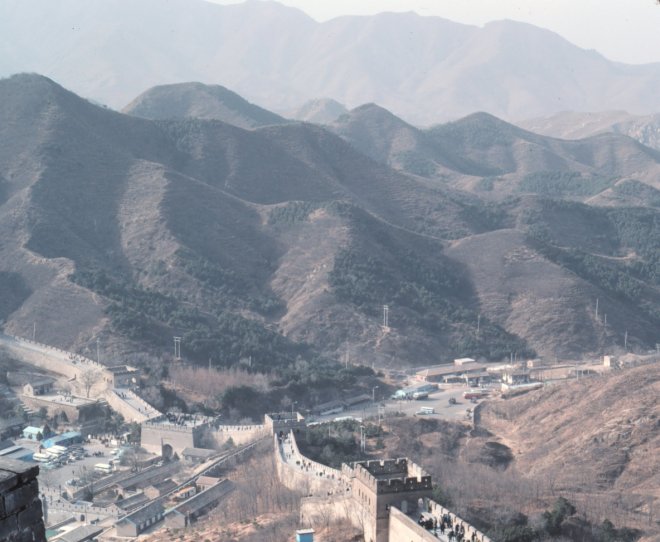 Mountains, Mountain Peaks, and the Great Wall of China, Autumn (Fall) of 1979. Zhonghua Renmin Gongheguo - People's Republic of China. Photo Credit: George Saxton, NESDIS, NOAA, National Oceanic and Atmospheric Administration Photo Library (http://www.photolib.noaa.gov, mvey0597), Small World Collection, National Oceanic and Atmospheric Administration (NOAA, http://www.noaa.gov), United States Department of Commerce (http://www.commerce.gov), Government of the United States of America (USA).
