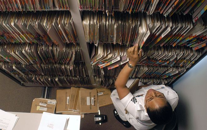 More Than 2000 U.S. Navy Personnel Service Records Are Maintained at Naval Station Everett, May 12, 2004. State of Washington, USA. Photo Credit: Photographer's Mate 1st Class Patrick Sullivan, Navy NewsStand - Eye on the Fleet Photo Gallery (http://www.news.navy.mil/view_photos.asp, 040512-N-5274S-001), United States Navy (USN, http://www.navy.mil), United States Department of Defense (DoD, http://www.DefenseLink.mil or http://www.dod.gov), Government of the United States of America (USA).