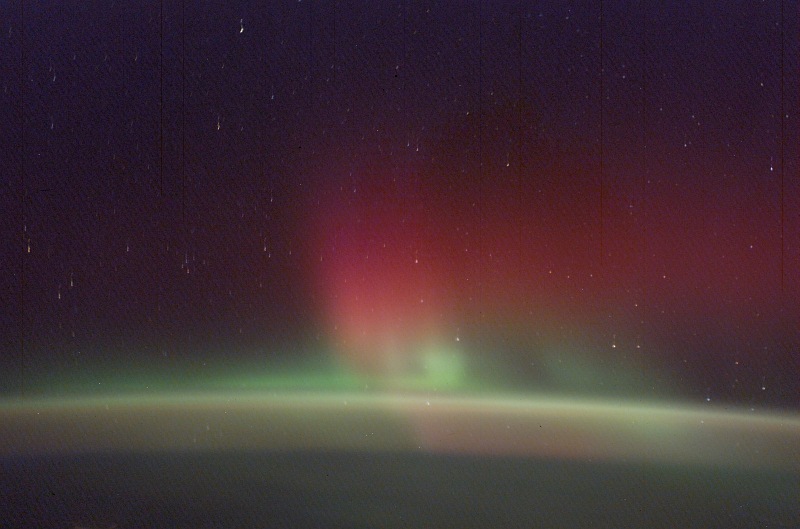 2. Beautiful Red and Green Aurora Borealis (Northern Lights), February 2, 2003 As Seen From the International Space Station (Expedition 6). Photo Credit: NASA; ISS006-E-21591, Red and Green Aurora Borealis, Stars, International Space Station (Expedition Six); Image Science and Analysis Laboratory, NASA-Johnson Space Center. 'Astronaut Photography of Earth - Display Record.' <http://eol.jsc.nasa.gov/scripts/sseop/photo.pl?mission=ISS006&roll=E&frame=21591>; National Aeronautics and Space Administration (NASA, http://www.nasa.gov), Government of the United States of America (USA).