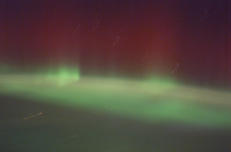 8. Green and Red Aurora Borealis, February 2, 2003 As Seen From the International Space Station (Expedition 6). NASA; ISS006-E-21593, Green Aurora Borealis, International Space Station (Expedition Six); Image Science and Analysis Laboratory, NASA-Johnson Space Center. 'Astronaut Photography of Earth - Display Record.' <http://eol.jsc.nasa.gov/scripts/sseop/photo.pl?mission=ISS006&roll=E&frame=21593>; National Aeronautics and Space Administration (NASA, http://www.nasa.gov), Government of the United States of America (USA).