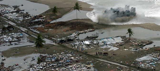 3. United States Military Landing Craft Air Cushion (LCAC) Vehicle Transports Desperately Needed Materials and Supplies to the Citizens of Meulaboh, a City Devastated by the Great Earthquake and Catastrophic Tsunami of December 26, 2004 <http://ChamorroBible.org/gpw/gpw-The-Great-Earthquake-and-Catastrophic-Tsunami-of-2004.htm>, January 10, 2005. Sumatra, Republik Indonesia. Photographer's Mate 1st Class Bart A. Bauer, Navy NewsStand - Eye on the Fleet Photo Gallery (http://www.news.navy.mil/view_photos.asp, 050110-N-7586B-082), United States Navy (USN, http://www.navy.mil), United States Department of Defense (DoD, http://www.DefenseLink.mil or http://www.dod.gov), Government of the United States of America (USA).