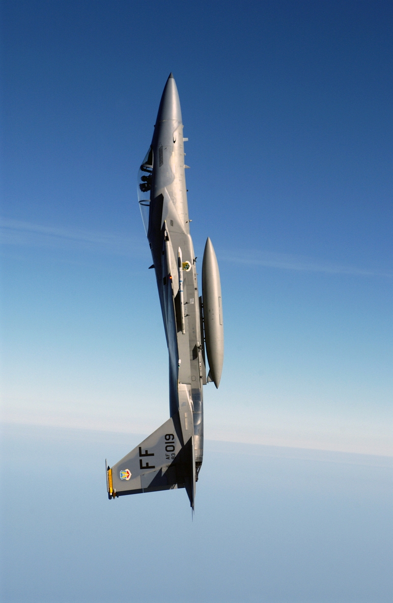 20. A U.S. Air Force F-15C Eagle Fighter Jet Goes Vertical Above the Atlantic Ocean, August 24, 2004. Photo Credit: Tech. Sgt. Ben Bloker, United States Air Force; Defense Visual Information (DVI, http://www.DefenseImagery.mil, 040824-F-YL744-008, 040824-F-2295B-008 and DF-SD-07-09251) and United States Air Force (USAF, http://www.af.mil), United States Department of Defense (DoD, http://www.DefenseLink.mil or http://www.dod.gov), Government of the United States of America (USA).