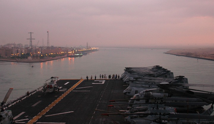 Transiting the Very Important and Strategic Suez Canal, Jumhuriyat Misr al-Arabiyah - Arab Republic of Egypt. Photo Credit: Photographer's Mate Airman Christopher Newsome, Navy NewsStand - Eye on the Fleet Photo Gallery (http://www.news.navy.mil/view_photos.asp, 050830-N-3557N-008), United States Navy (USN, http://www.navy.mil), United States Department of Defense (DoD, http://www.DefenseLink.mil or http://www.dod.gov), Government of the United States of America (USA).