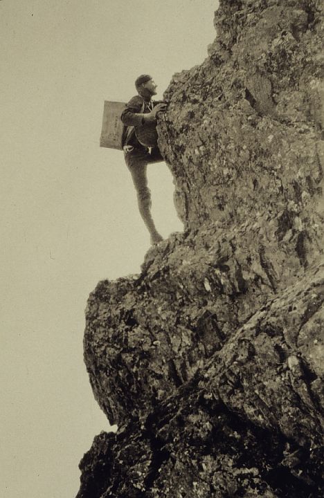 The Difficult and Dangerous Climb to a Station in the Nuka Bay Area (Off of WILDCAT), Combined Operations Party of Paul A. Smith, 1928, Kenai Peninsula, State of Alaska, USA. Photo Credit: Family of Rear Admiral Paul A. Smith, C&GS (Coast and Geodetic Survey); National Oceanic and Atmospheric Administration Photo Library (http://www.photolib.noaa.gov, theb1856), Historic C&GS Collection, NOAA Central Library, National Oceanic and Atmospheric Administration (NOAA, http://www.noaa.gov), United States Department of Commerce (http://www.commerce.gov), Government of the United States of America (USA).