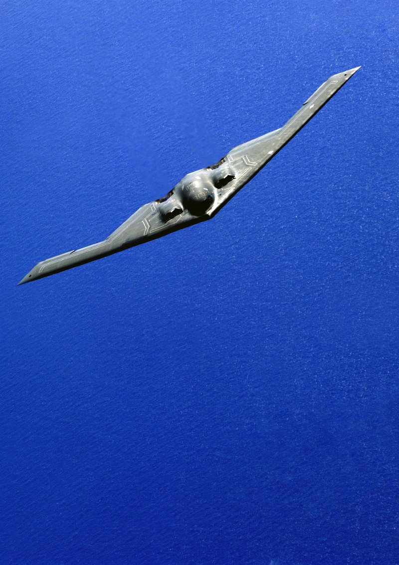 21. USAF B-2 Spirit Stealth Bomber Over the Pacific Ocean During An Aerial Refueling Mission, June 29, 2005. Photo Credit: Tech. Sgt. Cecilio Ricardo, United States Air Force; Defense Visual Information (DVI, http://www.DefenseImagery.mil, DF-SD-08-19848 and 050629-F-3961R-166) and United States Air Force (USAF, http://www.af.mil), United States Department of Defense (DoD, http://www.DefenseLink.mil or http://www.dod.gov), Government of the United States of America (USA).