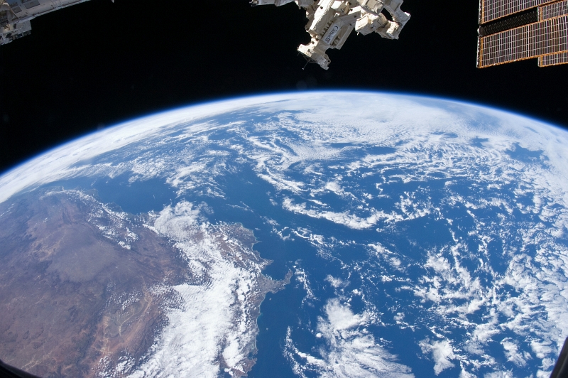 21. Cloud-Covered South Atlantic Ocean, the Southern Part of Africa, and a Cloud-Covered Indian Ocean, October 19, 2010 at 08:02:25 GMT, As Seen From the International Space Station (Expedition Twenty-Five), Latitude (LAT): -30.8, Longitude (LON): 15.1, Altitude (ALT): 193 Nautical Miles, Sun Azimuth (AZI): 70 degrees, Sun Elevation Angle (ELEV): 47 degrees. Photo Credit: NASA; ISS025-E-8202, International Space Station (Expedition 25); Image Science and Analysis Laboratory, NASA-Johnson Space Center. 'Astronaut Photography of Earth - Display Record.' <http://eol.jsc.nasa.gov/scripts/sseop/photo.pl?mission=ISS025&roll=E&frame=8202>; National Aeronautics and Space Administration (NASA, http://www.nasa.gov), Government of the United States of America (USA).