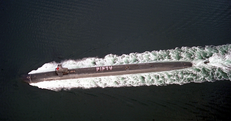 35. 'FIFTY': USS Ohio (Blue) (SSBN 726), A United States Navy Ohio Class Trident Ballistic Missile Submarine, Commemorates the Completion of an Historic 50th (Fiftieth) Strategic Patrol During Her Return to Bangor, March 12, 1998 Bangor, State of Washington, USA. The USS Ohio (SSBN 726) Has Been Redesignated As USS Ohio (SSGN 726). Photographer's Mate 3rd Class Shawn Handley, United States Navy; Defense Visual Information (DVI, http://www.DefenseImagery.mil, 980312-N-QW321-005, DNSD0104929, and DN-SD-01-04929) and United States Navy (USN, http://www.navy.mil), United States Department of Defense (DoD, http://www.DefenseLink.mil or http://www.dod.gov), Government of the United States of America (USA). Additional information from the United States Navy: 'USS OHIO (SSBN 726), USS MICHIGAN (SSBN 727), USS FLORIDA (SSBN 728), and USS GEORGIA (SSBN 729) has been refueled and converted to SSGNs. They have all been redesignated as SSGNs (e.g., SSGN 726, SSGN 727, SSGN 728, and SSGN 729).'