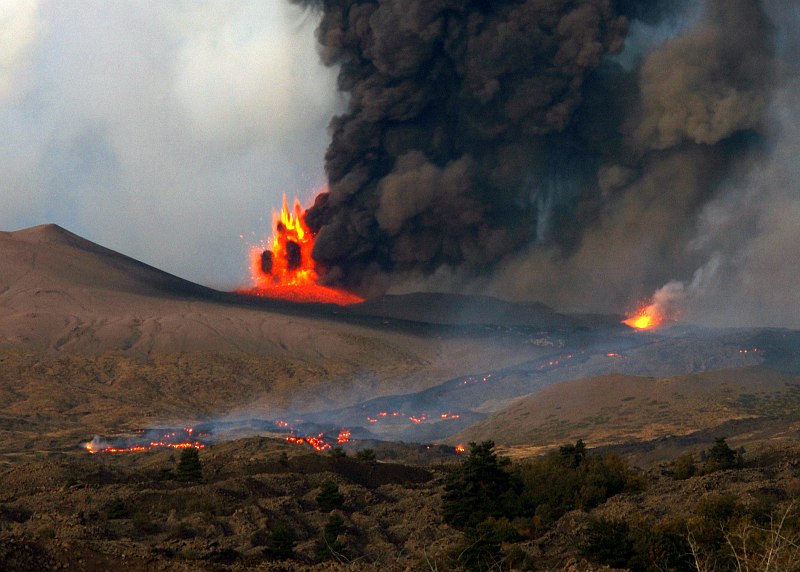 Fiery Hot Lava From the Volcano Mount Etna, October 2002, Sicily, Repubblica Italiana - Italian Republic (Italy). Photo Credit: Photographer's Mate 3rd Class Richard W. Williams, Navy NewsStand - Eye on the Fleet Photo Gallery (http://www.news.navy.mil/view_photos.asp, 021028-N-0174W-505), United States Navy (USN, http://www.navy.mil), United States Department of Defense (DoD, http://www.DefenseLink.mil or http://www.dod.gov), Government of the United States of America (USA).