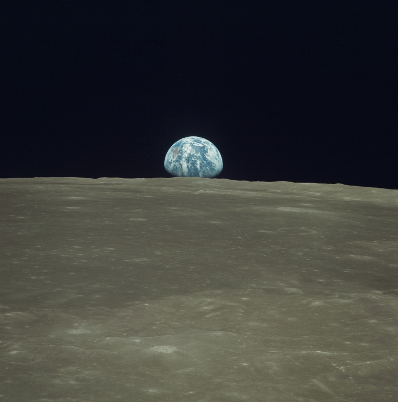 27. Earth Rising Over the Moon's Horizon, July 16, 1969 (19690716), As Seen From the NASA Apollo 11 Spacecraft. Photo Credit: NASA; AS11-44-6549, Earthrise over the lunar limb, Moon surface, Apollo 11 Spacecraft, Apollo XI Mission; Image Science and Analysis Laboratory, NASA-Johnson Space Center. 'Astronaut Photography of Earth - Display Record.' <http://eol.jsc.nasa.gov/scripts/sseop/photo.pl?mission=AS11&roll=44&frame=6549>; National Aeronautics and Space Administration (NASA, http://www.nasa.gov), Government of the United States of America (USA).
