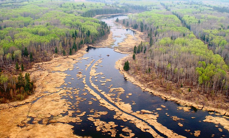 Scenic Aerial View of the Forest and Wetlands Located Near Canadian Forces Base Cold Lake (4 Wing Cold Lake), May 2002 (Exercise MAPLE FLAG 2002), Cold Lake, Alberta Province, Canada. Photo Credit: Staff Sgt. Derrick C. Goode, United States Air Force; Defense Visual Information Center (DVIC, http://www.DoDMedia.osd.mil, DFSD0407440 and 020531F0365G002) and United States Air Force (USAF, http://www.af.mil), United States Department of Defense (DoD, http://www.DefenseLink.mil or http://www.dod.gov), Government of the United States of America (USA).