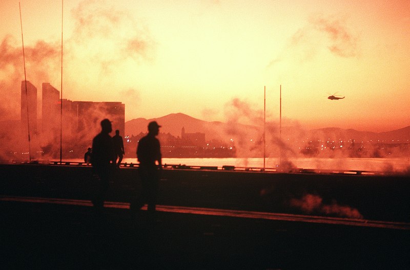 21. Sunrise, Early Morning, September 24, 1991, San Diego Bay, State of California, USA. Photo Credit: Photographer's Mate 1st Class (PH1) Oriez, United States Navy (USN, http://www.navy.mil); Defense Visual Information Center (DVIC, http://www.DoDMedia.osd.mil, DNST9200366) and United States Navy (USN, http://www.navy.mil), United States Department of Defense (DoD, http://www.DefenseLink.mil or http://www.dod.gov), Government of the United States of America (USA).