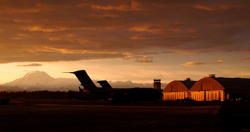 45. Sunrise Painted in Shades of Gold, April 12, 2005, McChord Air Force Base, State of Washington, USA. Kevin J. Tosh Jr., United States Air Force; Air Force Link - Week in Photos, April 22, 2005 (http://www.af.mil/weekinphotos/050422-05.html and http://www.af.mil/weekinphotos/wipgallery.asp?week=110, 050412-F-0158T-006, "Sun Rise"), United States Air Force (USAF, http://www.af.mil), United States Department of Defense (DoD, http://www.DefenseLink.mil or http://www.dod.gov), Government of the United States of America (USA).