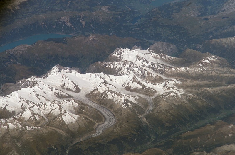 77. Switzerland's Lake Brienz, Aletsch Glacier, Majestic and Snow-Capped Bernese Alps, September 5, 2006 at 12:13:09.471 GMT, As Seen From the International Space Station (Expedition Thirteen), Schweizerische Eidgenossenschaft; Confederation suisse; Confederazione Svizzera; Confederaziun svizra - Swiss Confederation. Photo Credit: NASA; ISS013-E-77377, Lake Brienz, Aletsch Glacier, Bernese Alps (visible peaks: Jungfrau, Moench, Eiger, Wetterhorn), International Space Station (Expedition 13); Image Science and Analysis Laboratory, NASA-Johnson Space Center. 'Astronaut Photography of Earth - Display Record.' <http://eol.jsc.nasa.gov/scripts/sseop/photo.pl?mission=ISS013&roll=E&frame=77377>; National Aeronautics and Space Administration (NASA, http://www.nasa.gov), Government of the United States of America (USA).