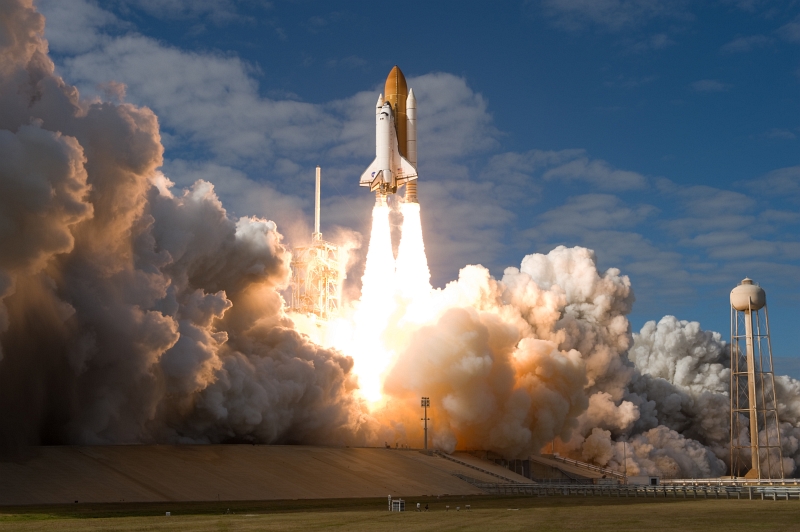 2. Early Afternoon Liftoff of Space Shuttle Atlantis (STS-129) From Launch Pad 39A, November 16, 2009, NASA John F. Kennedy Space Center, State of Florida, USA. Photo Credit: NASA/Sandra Joseph and Kevin O'Connell; STS-129 Mission, Launch of Space Shuttle Atlantis, November 16, 2009, Kennedy Media Gallery (http://mediaarchive.ksc.nasa.gov) Photo Number: KSC-2009-6380 (http://mediaarchive.ksc.nasa.gov/detail.cfm?mediaid=44304), John F. Kennedy Space Center (KSC, http://www.nasa.gov/centers/kennedy), National Aeronautics and Space Administration (NASA, http://www.nasa.gov), Government of the United States of America.