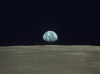 Planet Earth Above the Horizon of Earth's Moon, July 20, 1969, As Seen From the NASA Apollo 11 Spacecraft Orbiting the Moon. Photo Credit: NASA; AS11-44-6550, Earth rises over the lunar limb, Moon surface, Earthrise, Apollo 11 Spacecraft, Apollo XI Mission; Image Science and Analysis Laboratory, NASA-Johnson Space Center. 'Astronaut Photography of Earth - Display Record.' >http://eol.jsc.nasa.gov/scripts/sseop/photo.pl?mission=AS11&roll=44&frame=6550<; National Aeronautics and Space Administration (NASA, http://www.nasa.gov), Government of the United States of America (USA).