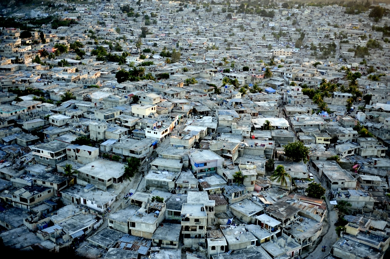 31. Earthquake-Damaged Buildings, January 15, 2010, Port-au-Prince, Republique d'Haiti (Repiblik d' Ayiti) - Republic of Haiti. Photo Credit: Technical Sgt. (TSgt) James L. Harper Jr., United States Air Force; Defense Visual Information (DVI, http://www.DefenseImagery.mil, 100115-F-4177H-177) and United States Air Force (USAF, http://www.af.mil), United States Department of Defense (DoD, http://www.DefenseLink.mil or http://www.dod.gov), Government of the United States of America (USA).