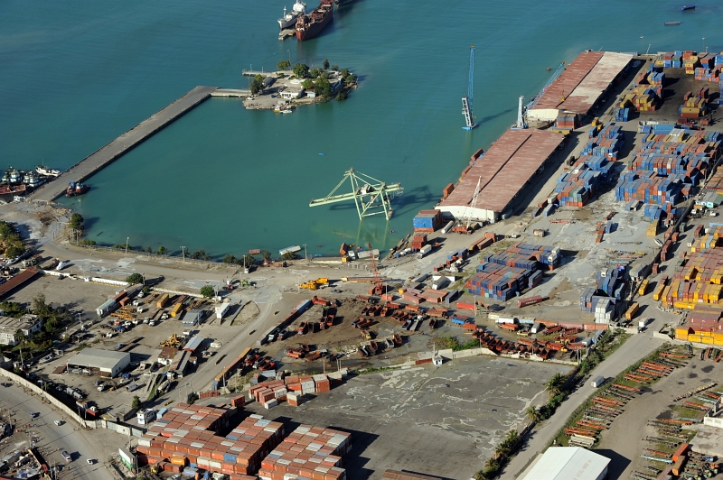 2. January 13, 2010: Aerial photo of the damage in the port area caused by the 7.0 magnitude earthquake in Republique d'Haiti (Repiblik d' Ayiti) - Republic of Haiti on January 12, 2010. Photo Credit: Petty Officer 2nd Class Sondra-Kay Kneen, United States Coast Guard (USCG, http://www.uscg.mil) Visual Information Gallery (http://cgvi.uscg.mil/media/main.php, 100113-G-7070K-003), United States Department of Homeland Security (DHS, http://www.dhs.gov), Government of the United States of America (USA).